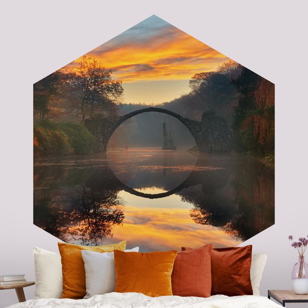 Papier peint panoramique coucher de soleil Fairytale Bridge