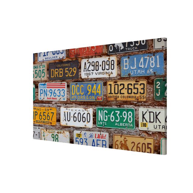 Tableau magnétique American License Plates On Wood en format paysage