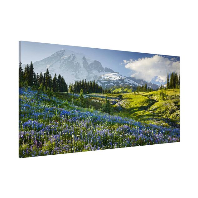 Déco mur cuisine Mountain Meadow With Blue Flowers in Front of Mt. Rainier