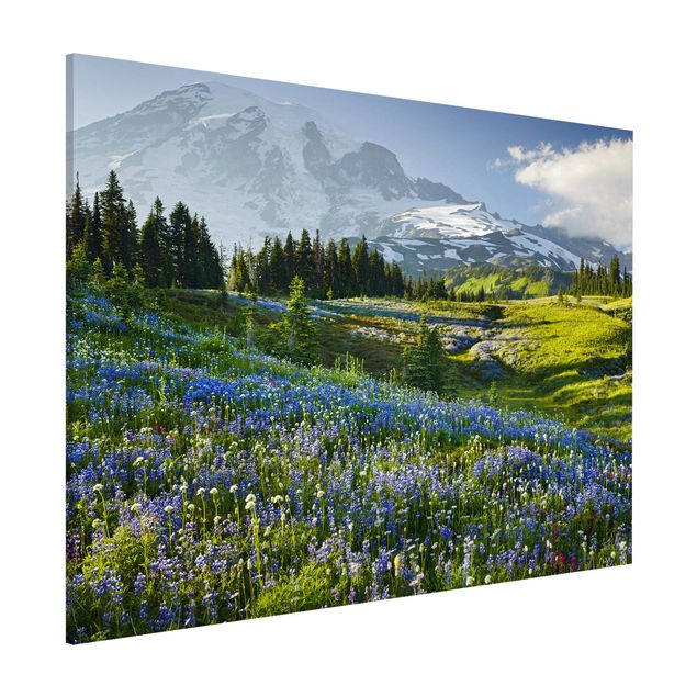 Déco mur cuisine Mountain Meadow With Blue Flowers in Front of Mt. Rainier