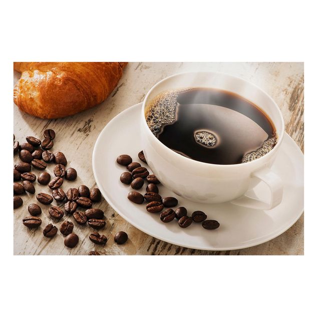 Tableaux modernes Tasse de café à la vapeur avec des grains de café
