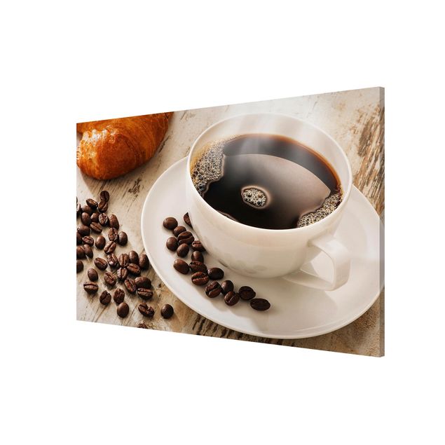 Tableaux café Tasse de café à la vapeur avec des grains de café