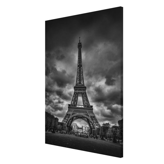 Tableaux moderne Tour Eiffel devant des nuages en noir et blanc