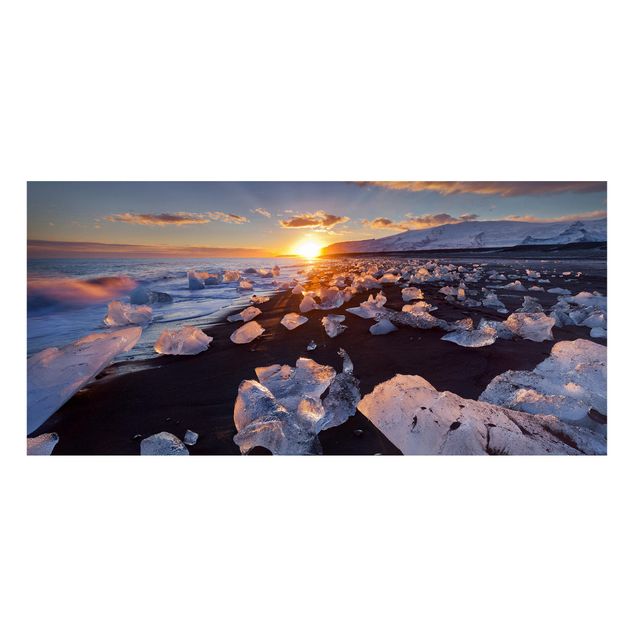 Tableaux paysage Morceaux de glace sur la plage en Islande