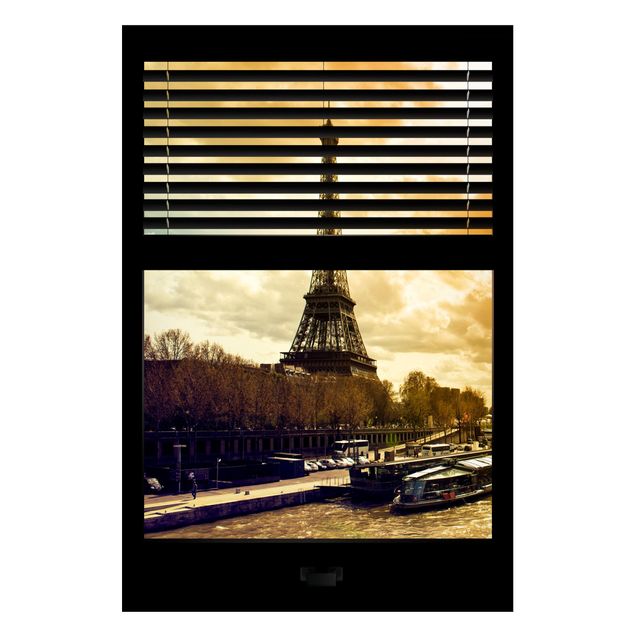 Tableaux Paris Window View Blinds - Paris Tour Eiffel coucher de soleil