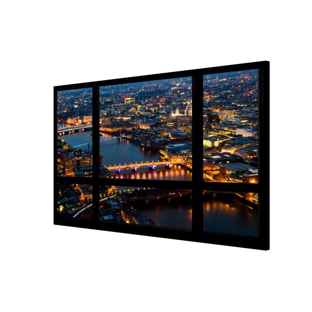 Tableaux moderne Vue de fenêtre de la Silhouette urbaine de Londres avec le pont
