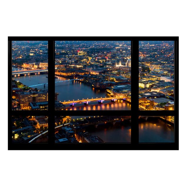 Tableau London Vue de fenêtre de la Silhouette urbaine de Londres avec le pont