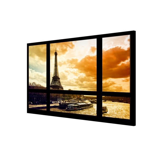 Tableau moderne Vue de fenêtre - Coucher de soleil Paris Tour Eiffel