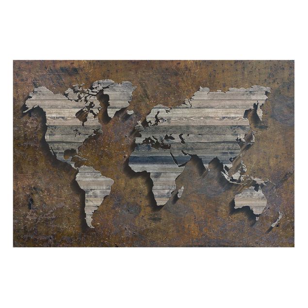 Tableaux moderne Carte du monde avec grille en bois