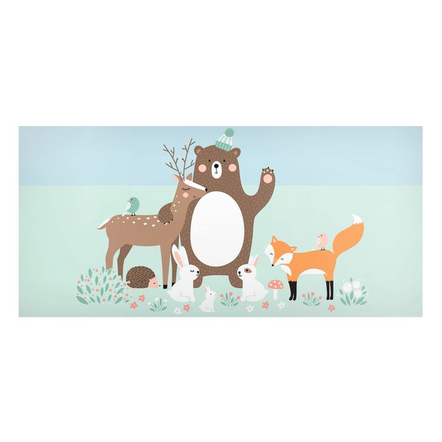 Tableau moderne Amis de la forêt avec des animaux de la forêt en bleu
