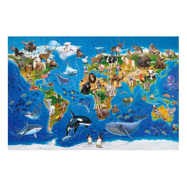 Tableaux modernes Animal Club International - Carte du monde avec animaux