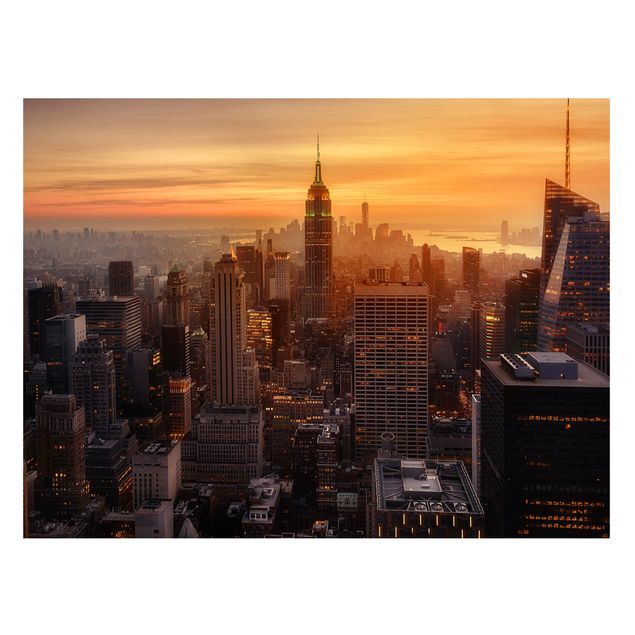 Tableau New York Silhouette urbaine de Manhattan le soir