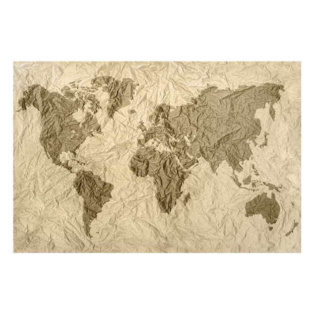 Tableaux modernes Carte du Monde en Papier Beige Marron