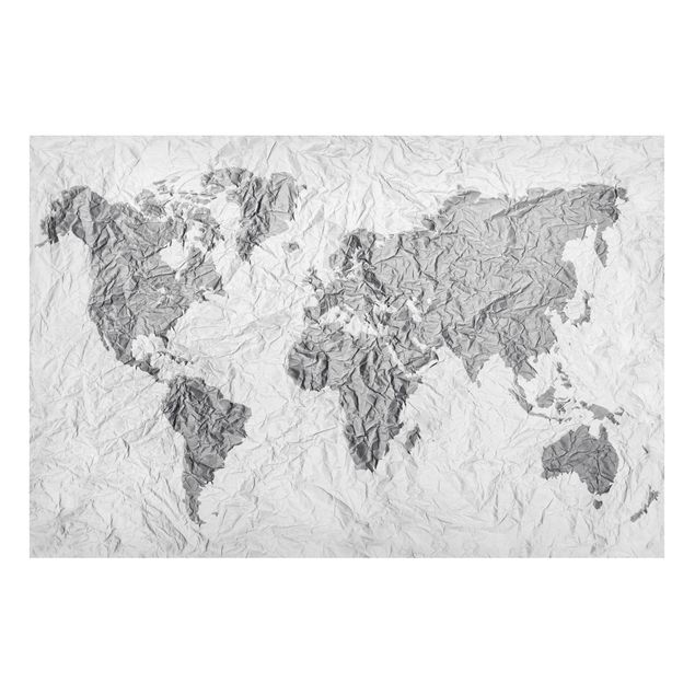 Tableaux modernes Carte du Monde en Papier Blanc Gris