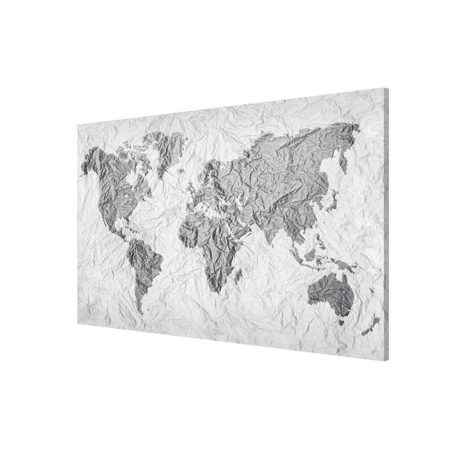 Tableau carte du monde Carte du Monde en Papier Blanc Gris