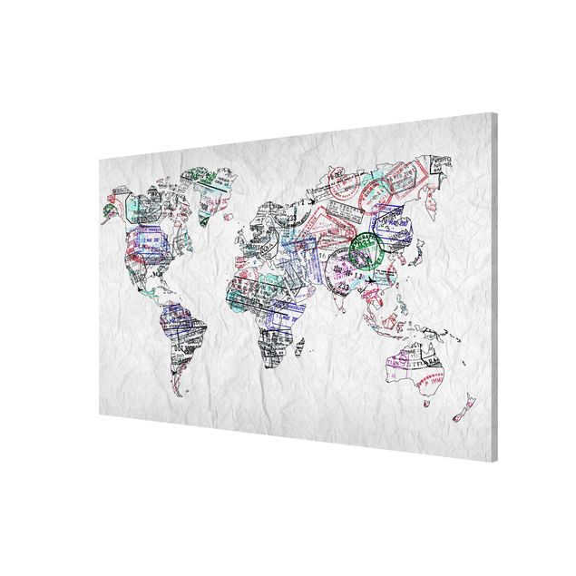 Tableau magnétique carte du monde Silhouette urbaine de Passeport Carte du Monde