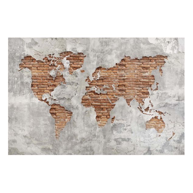 Tableaux moderne Carte du Monde en Brique de Béton Shabby