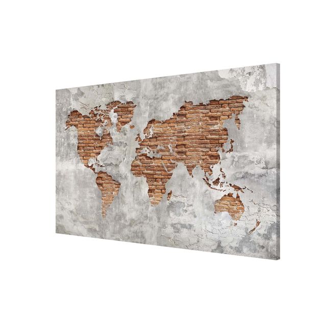 Tableaux industriels Carte du Monde en Brique de Béton Shabby
