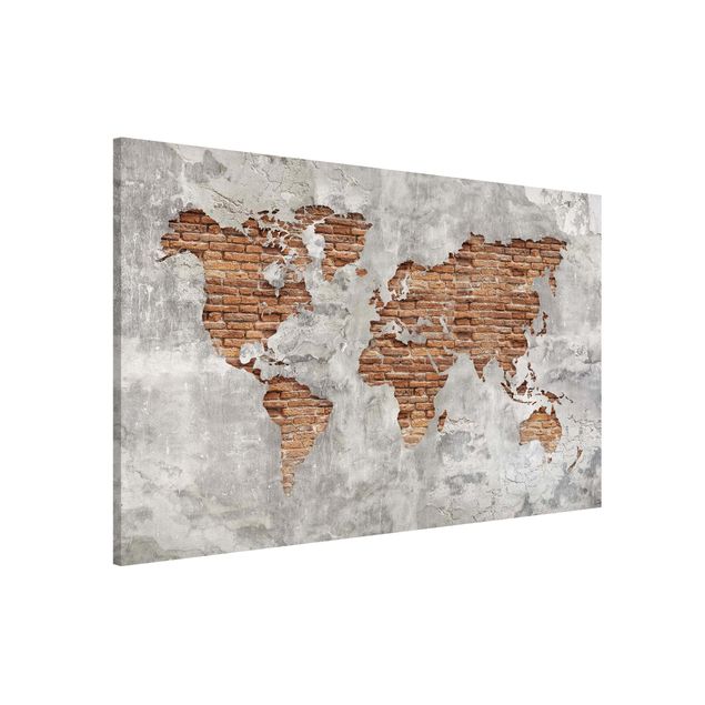 Déco mur cuisine Carte du Monde en Brique de Béton Shabby