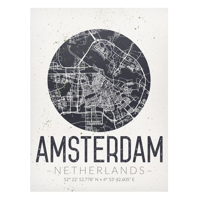Tableau moderne Plan de ville d'Amsterdam - Rétro