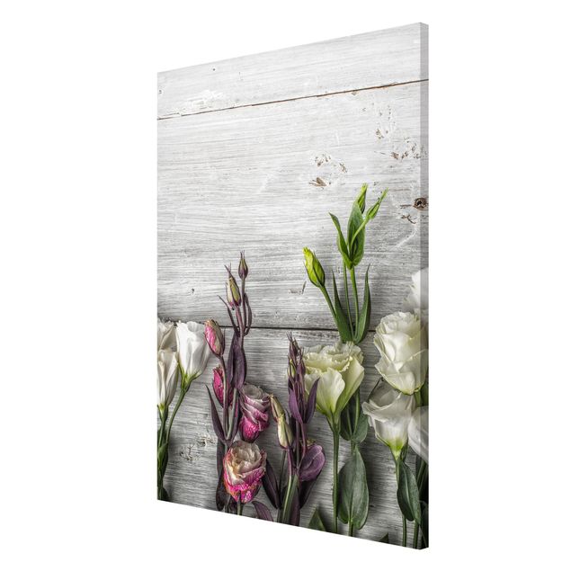 Tableaux magnétiques avec fleurs Tulip Rose Shabby Wood Look