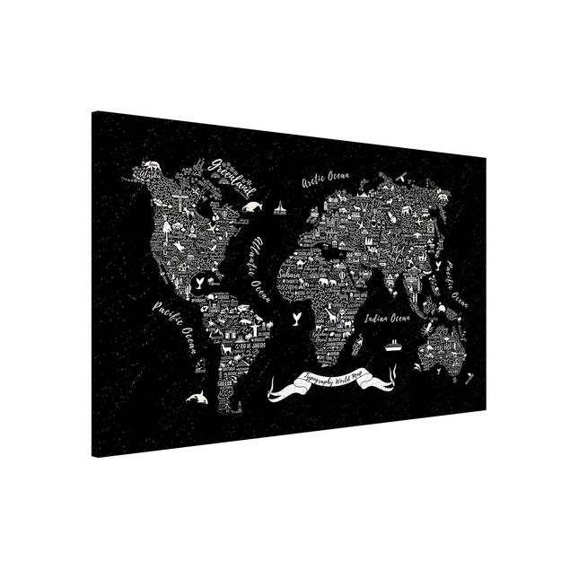 Tableau magnétique - Typography World Map Black
