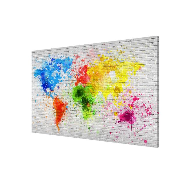 Tableau magnétique carte du monde Mur de briques blanches Carte du monde