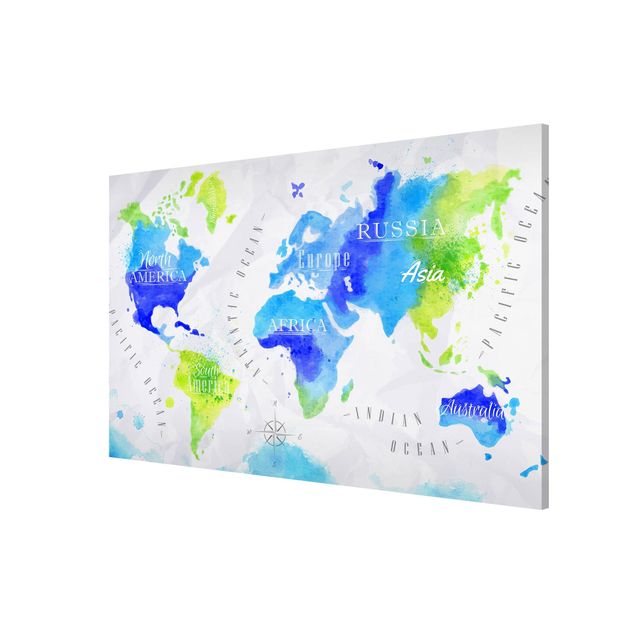 Tableaux carte du monde Carte du Monde Aquarelle Bleu Vert