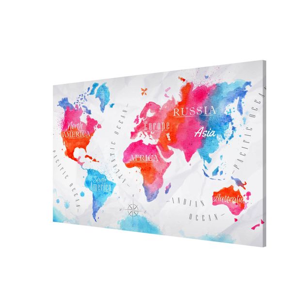 Tableau carte du monde Carte du Monde Aquarelle Rouge Bleu