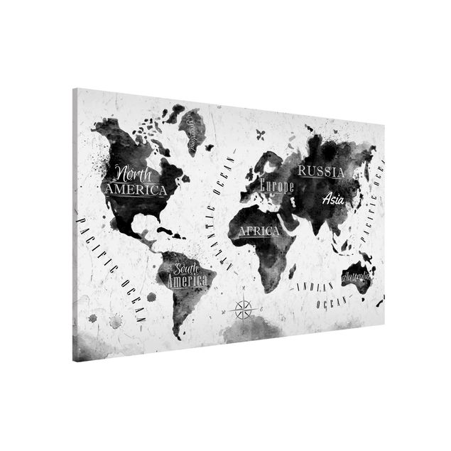 Tableau magnétique - World Map Watercolour Black