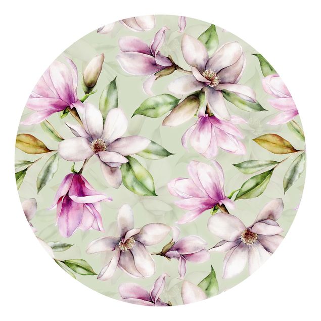 papier peint xxl Illustration de magnolia sur vert menthe