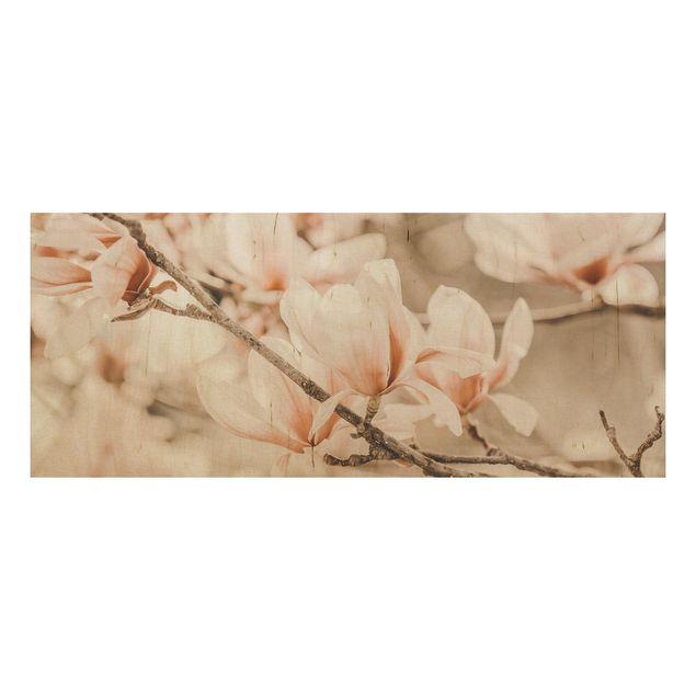 Tableaux en bois avec paysage Rameau de magnolia style vintage