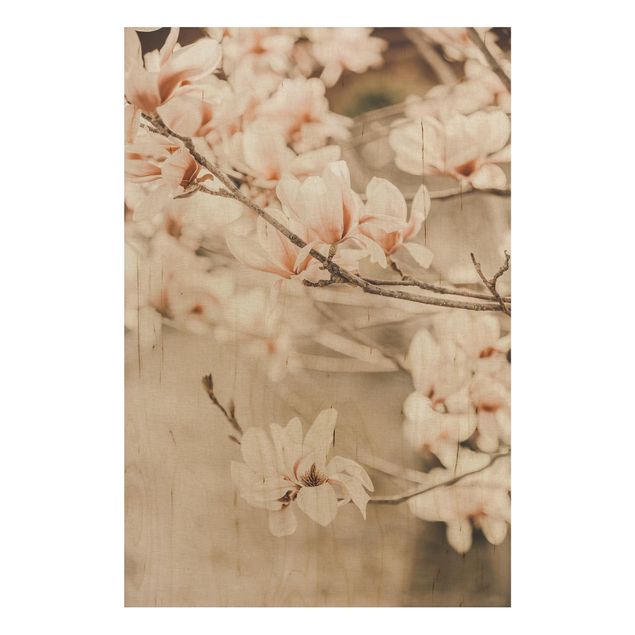 Tableaux en bois avec paysage Rameau de magnolia style vintage