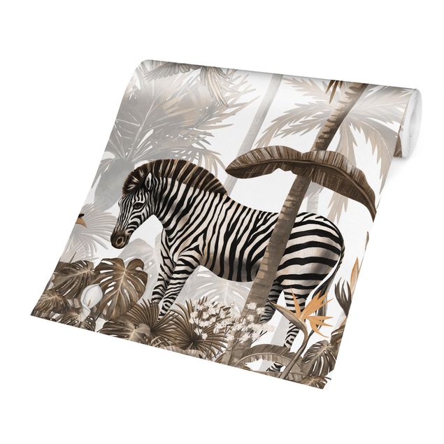 Papier peint moderne Monde animalier majestueux dans la jungle en sépia