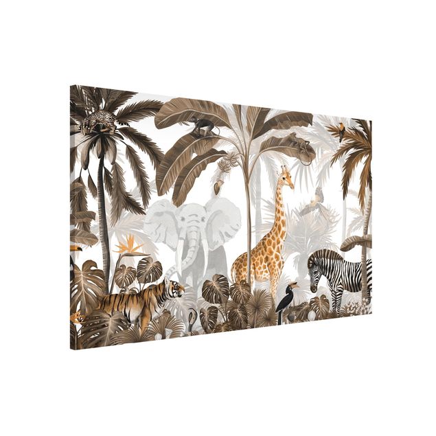 Décoration chambre bébé Monde animalier majestueux dans la jungle en sépia