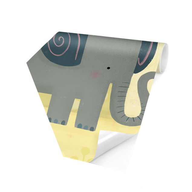 Papiers peintspanoramique hexagonal Maman et moi - Éléphants