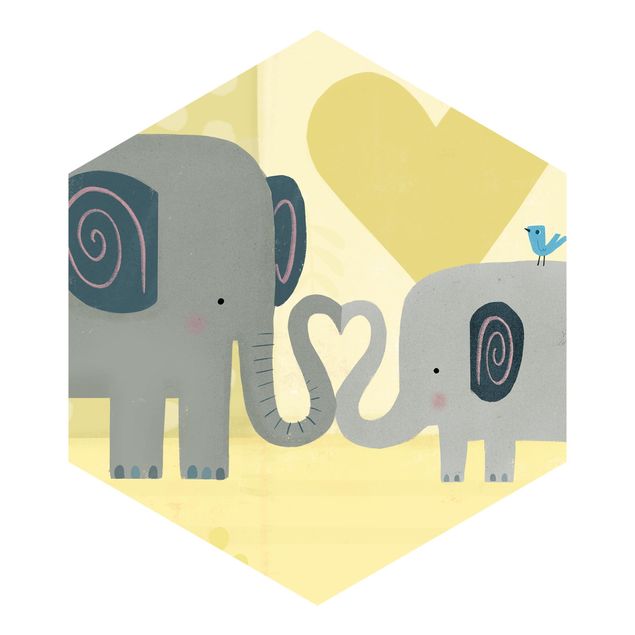 Papier peint gris Maman et moi - Éléphants