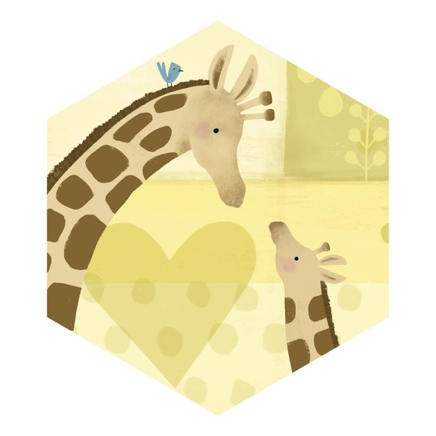 Papiers peints jaune Maman et moi - Girafes