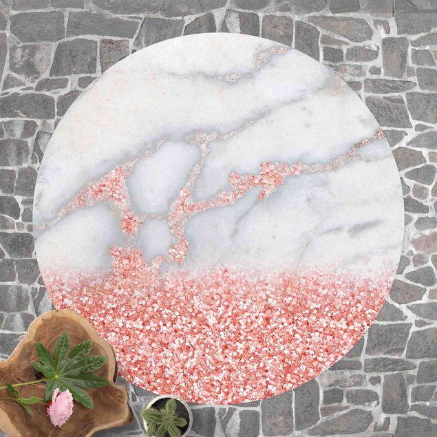 tapis extérieur Imitation marbre avec confetti rose clair