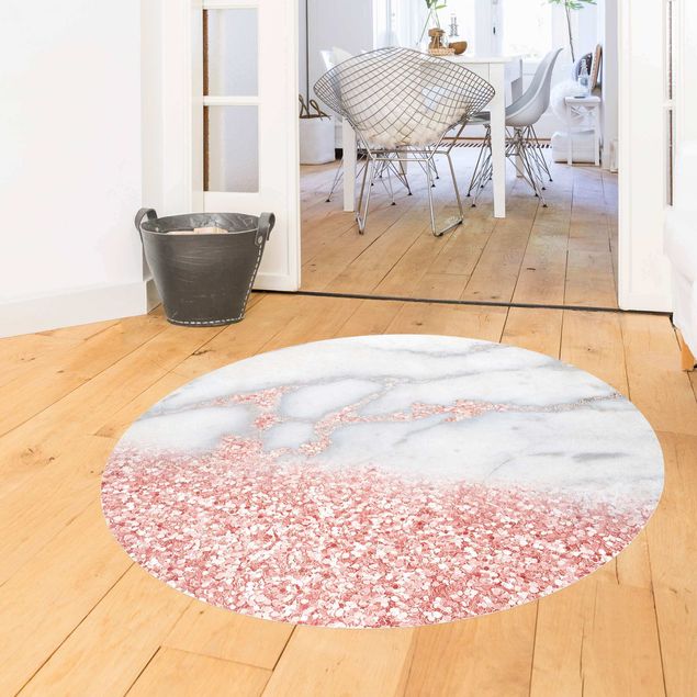 tapis modernes Imitation marbre avec confetti rose clair