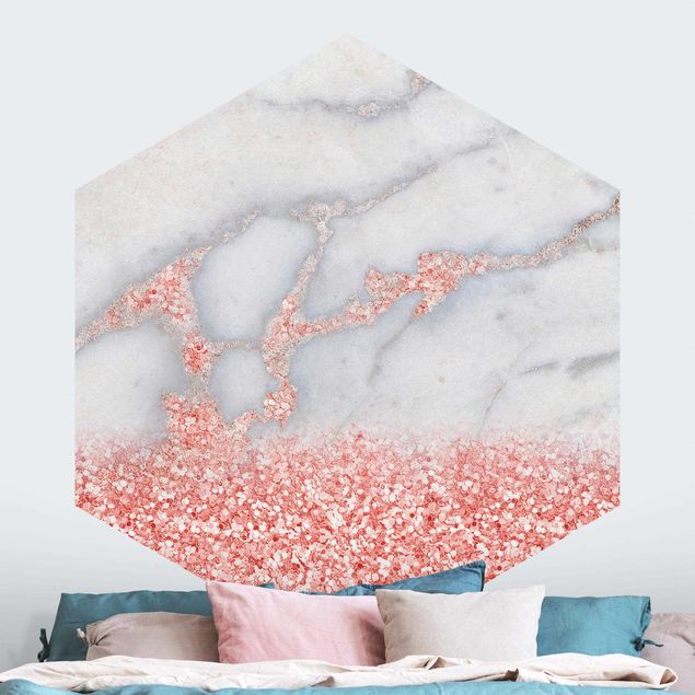 Papiers peints marbre Marbre avec confettis roses