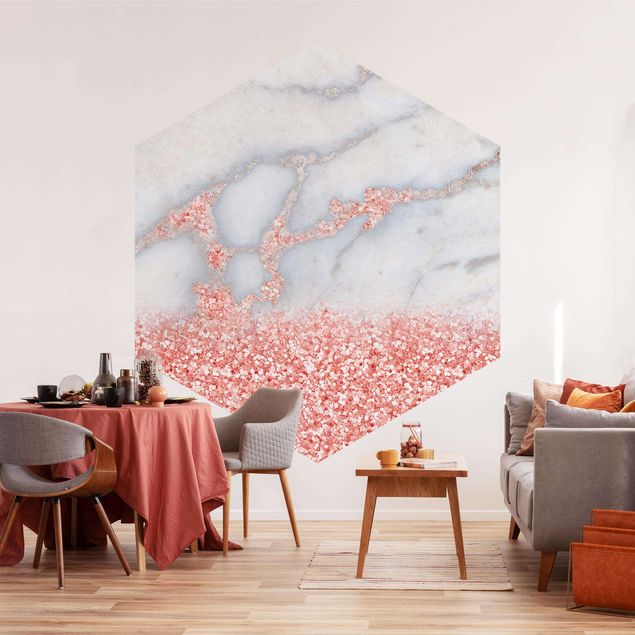 Papiers peints industriel Marbre avec confettis roses