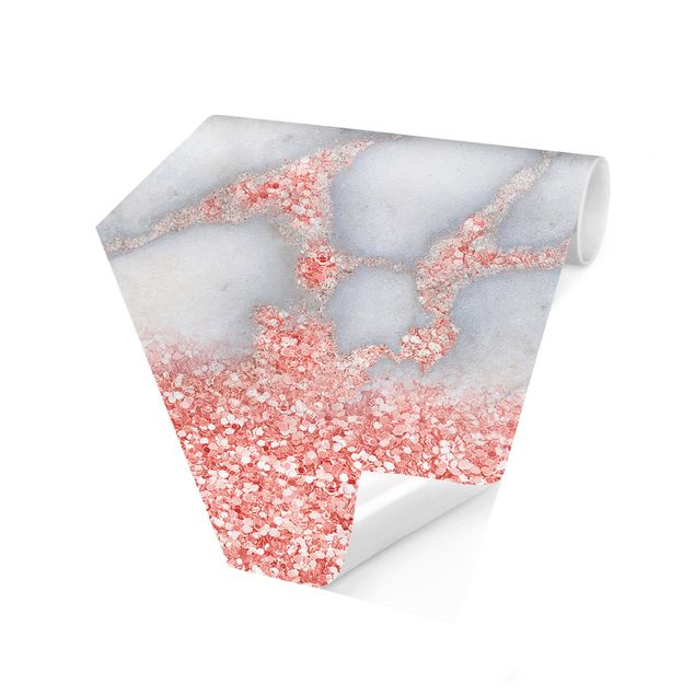 Papiers peints pierre Marbre avec confettis roses