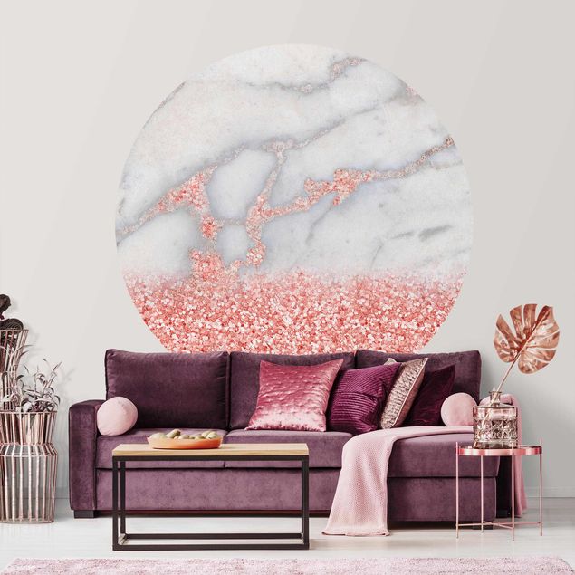 Déco murale cuisine Marbre avec confettis roses