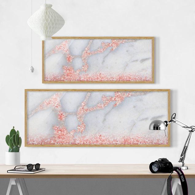 Tableaux encadrés reproductions Imitation marbre avec confetti rose clair