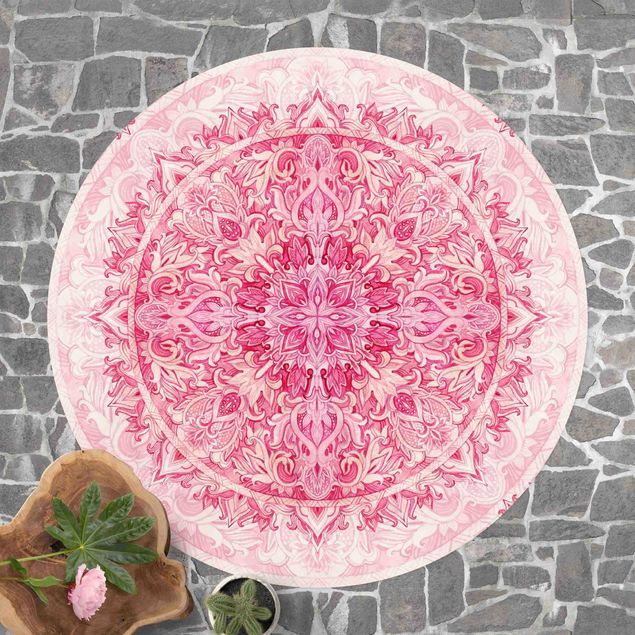tapis terrasse Mandala à l'aquarelle Ornament Motif Rose