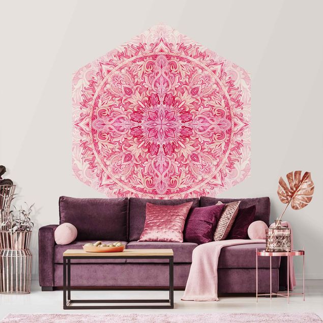Papier peint moderne Mandala à l'aquarelle Ornament Motif Rose