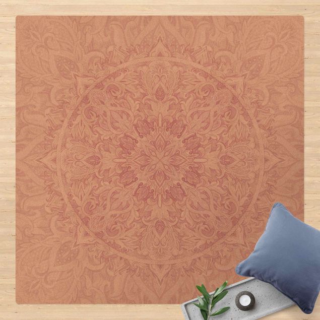 tapis modernes Décoration de mandala à l'aquarelle rose