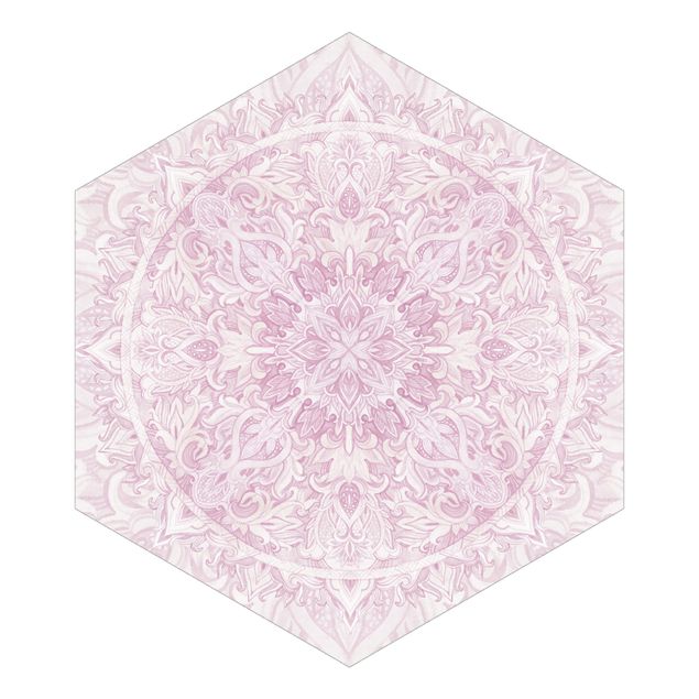 papier peint xxl Décoration de mandala à l'aquarelle rose