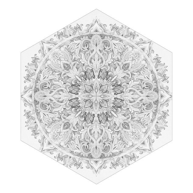 Tapisserie rose Mandala à l'aquarelle Ornament Noir et Blanc